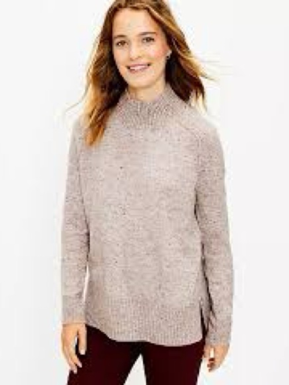 LOFT Flecked Mock Neck Tunic Sweater, Size M (8/10)